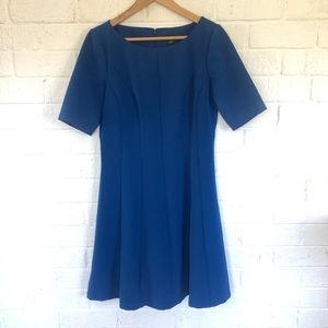 Ann Taylor Fit & Flare Pleated Dress Blue Sz 10 Workwear Office Half Sleeve NWT